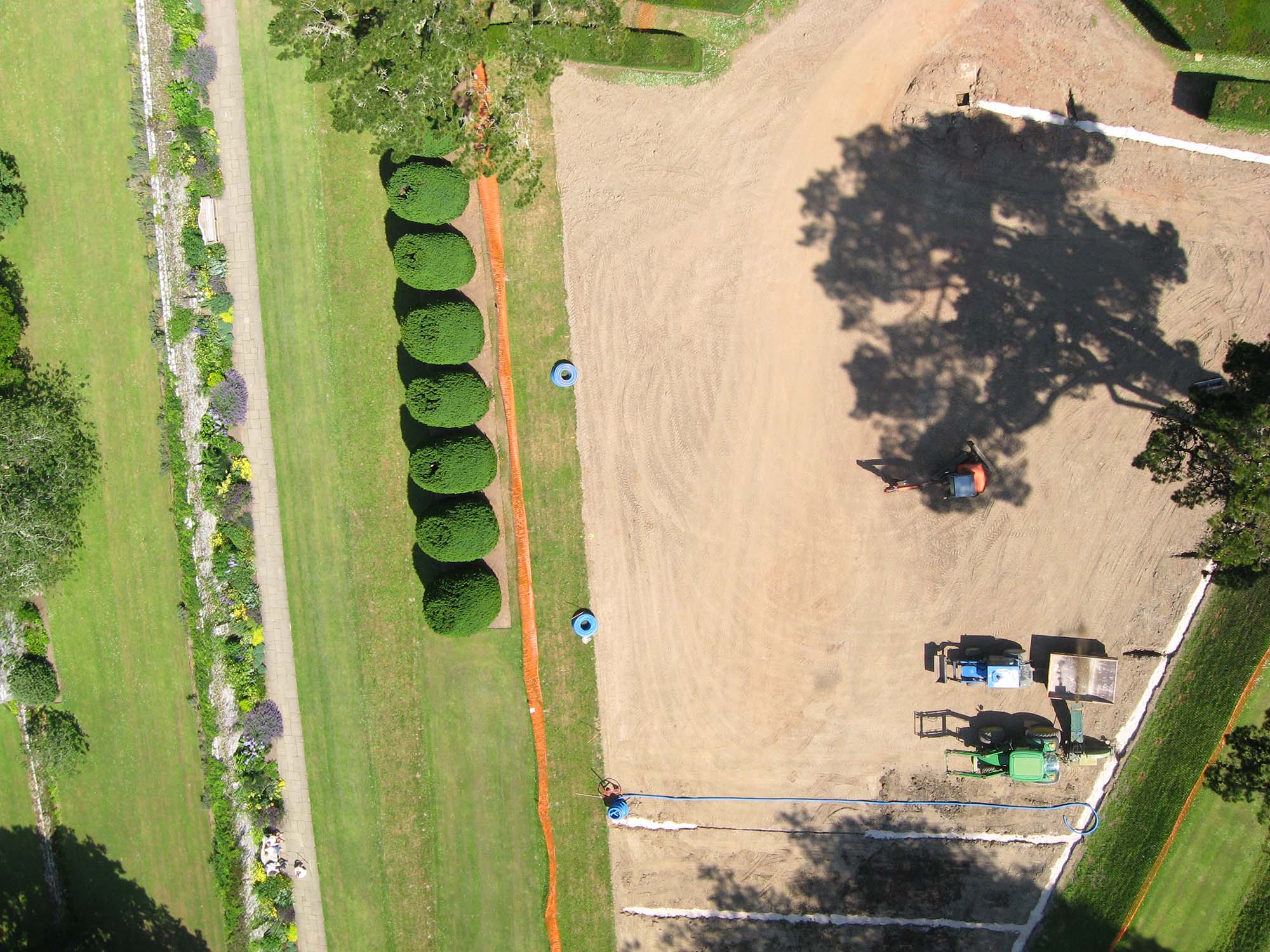 Aerial image of Tiltyard showing the installation of piped Herringbone drainage, 2009