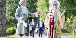 Actors from the Natural Theatre Company as the Champernownes, who commissioned the original Deer Park wall in 1738.