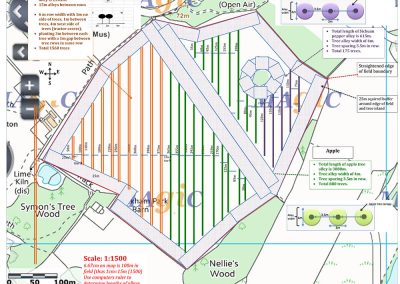 Map by Ella Sparks, Schumacher College with 15m rows, August 2016