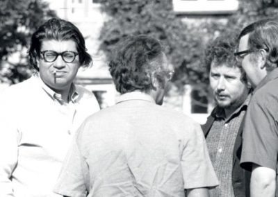 Birtwistle right with Morton Feldman left in the Courtyard in 1972. Photo by Charles Davies