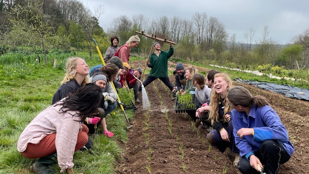 students learning about food production