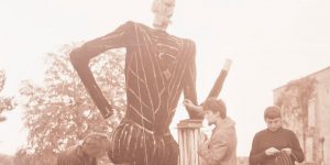 Effigy of Shakespeare in Dartington Hall courtyard at Queen Elizabeth II's coronation